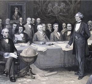 White men in suits, the Fathers of Confederation